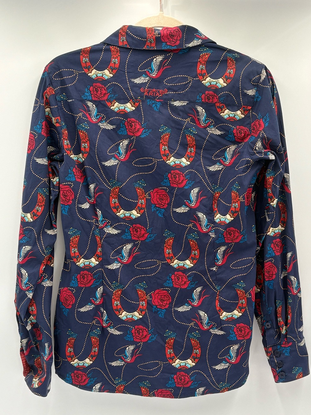 Ariat REAL Kirby Stretch Shirt M Ropey Rose Print Western Horseshoe Floral - Picture 4 of 16